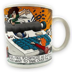Vintage 1987 Feel Free To Criticize Job Cartoon Mug Cartoonist Fred Schrier
